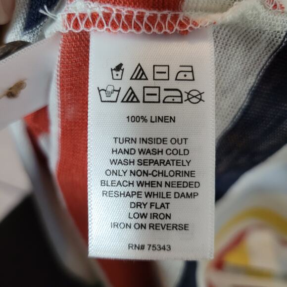 C&C California Size XS 100% Linen Colorful Striped Sleeveless Top Side Buttons - Picture 7 of 8